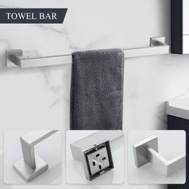 TURS Bathroom Hardware Set 4-Piece Brushed Bath Towel Bar Set Include 24 Inch Towel Bar Hand Towel Holder Towel Hook Toilet Paper Holder with Shelf Stainless Steel Bathroom Accessories Set