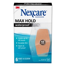 Nexcare Max Hold Waterproof Bandages, Stays On for 48 Hours, Flexible Bandages for Fingers, Knees and Heels - 6 Pack Clear Waterproof Bandages