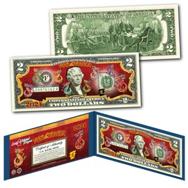 2024 Chinese Lunar New Year of The Dragon $2 Polychromatic 8 Colorized Dragons Uncirculated Two Dollar Bill Special Edition in Collectible Blue Display Folio