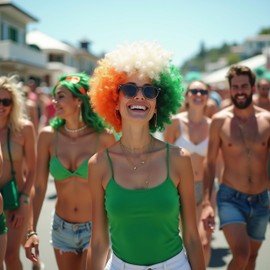 Lizzy Irish Tricolour Afro Wig for Unisex Adult Fancy Dress accessory for the St Patrick's day celebrations or Ireland Football Fans Rugby Fans or Any Sporting Events