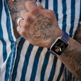 WOCCI 24mm Rally Watch Strap, FKM Rubber Band, Quick Release, Silver Brushed Buckle (Blue)