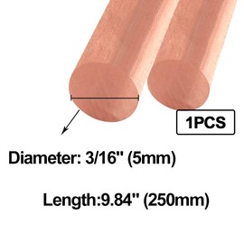 Eoiips 3/16” Pure Copper Round Rod, 3/16” Diameter, 9.84" in Length, for Metal Craft & Metal Working Hobbies, 1pcs