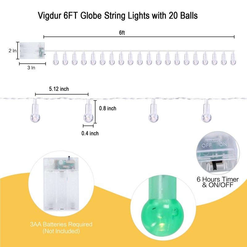 Vigdur Globe String Lights - Cute Decorative String Lights Battery