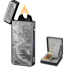 Electric Lighter Plasma Rechargeable with LED Battery Indicator Strong Flame, USB Convenient Charging, Windproof Lighter Outdoor(Black Dragon)