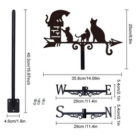 SUPERDANT Cat Weather Vane for Roof Mount Vintage Animal Wind Vanes Decorative Weathervanes Metal Wind Direction Indicator Garden Stake for Sheds Farm Yard Barn Garden Patio Black