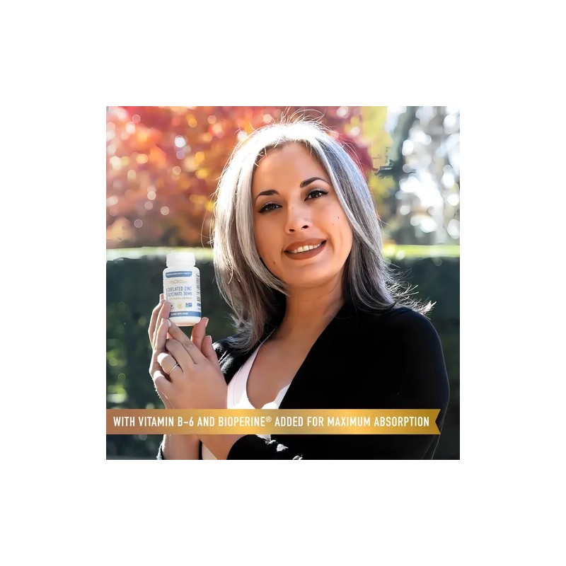 Quelato de Zinc SM Nutrition con Vitamina B6 y Bioperina,