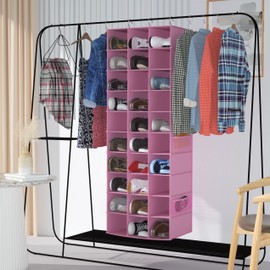 Libeder Hanging Closet Organizers 30 Section Shoe Shelves, Shoe Storage Hanging Shoe Rack, Space Saving Shoe Holder, Pink