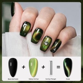 16.5 mL 9D Chameleon Cat Eye Gel Polish with Magnet, Green Gold