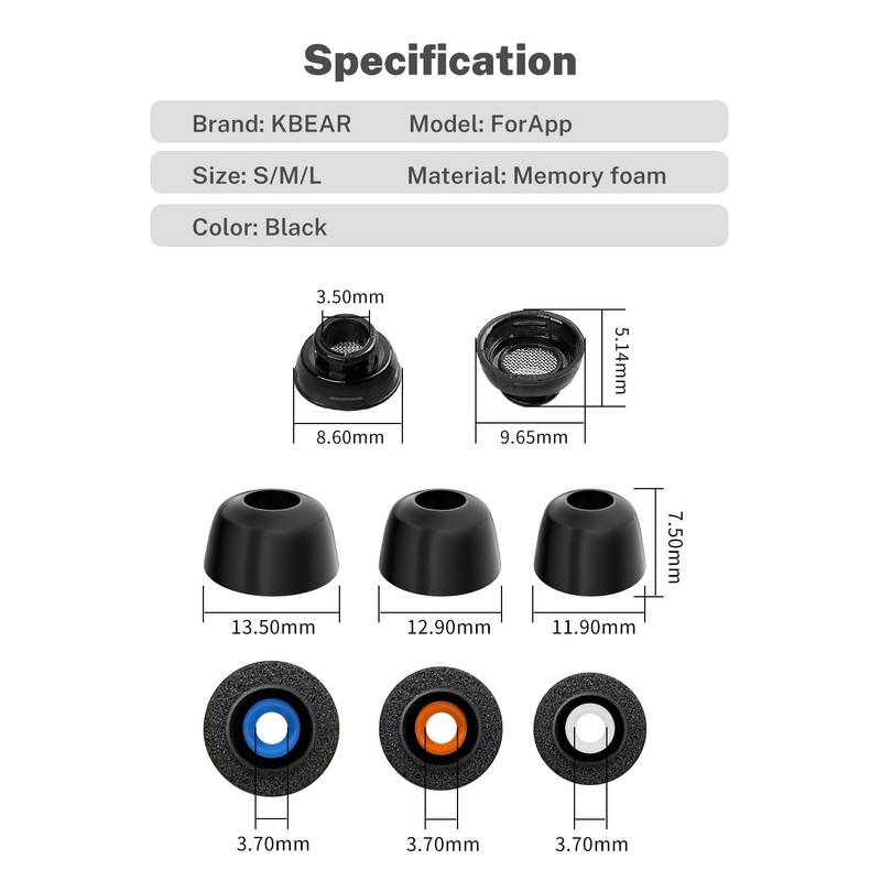 [SML-3 Pairs] KBEAR Memory Foam Replacement Ear Tips for AirPods