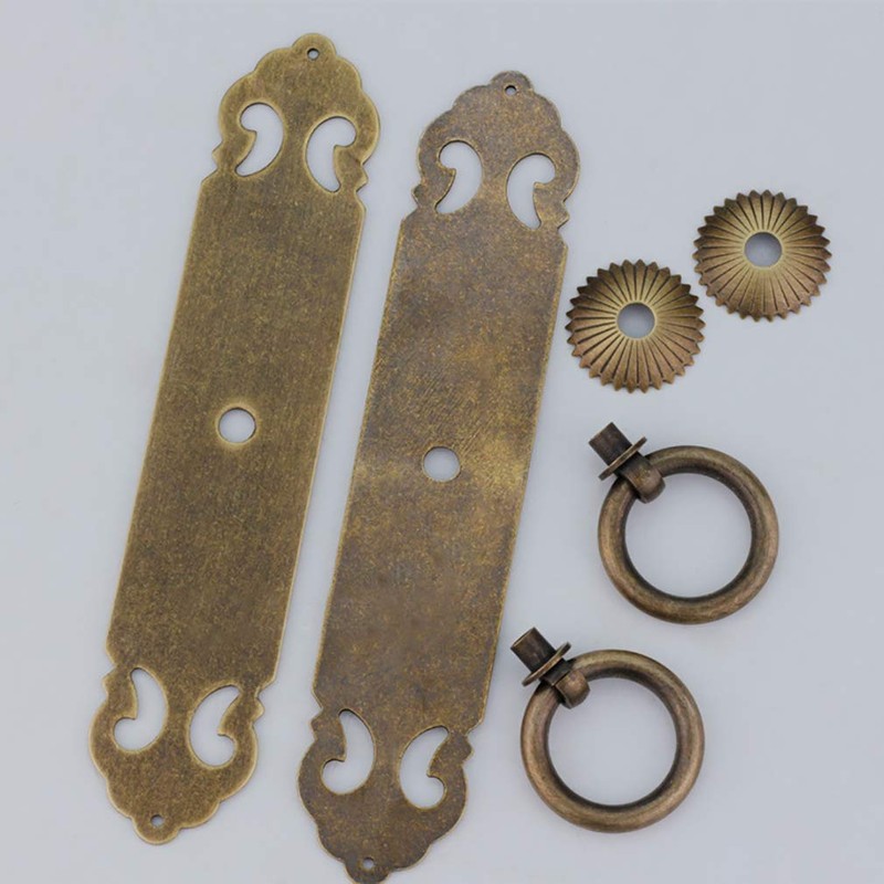 Tiazza 2Pcs Chinese Vintage Style Antique Brass Straight Plate Pull