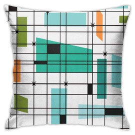 DZGlobal Mid Century Pillow Covers 18 x 18 Set of 4 Midcentury Modern Throw Pillow Cover Teal Grid Pillowcase Atomic Starburst Orange Pillow Cases Home Decor Cushion Covers