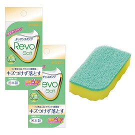 Kikron Kitchen Sponge, Antibacterial, Green, 1 x 2, Non-Scratch Rubber Particles, Eraser Effect, Soft Type, Made in Japan