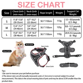 Cat Leash with Reflective Strips, Adjustable Cat Kitten Harness Set, Breathable Cat leash Small Dog Harness with Leash, Escape Proof Cat Harness Leash Set, Comfortable Pet Vest Strap for Walking (M)