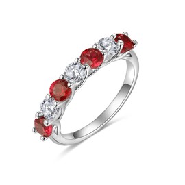 925 Sterling Silver Ring for Women 7 Stone Moissanite Red Ruby Eternity Wedding Band Engagement Ring Size 5