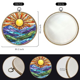 Colorful Mountain Sunset Bohemian Style Rainbow Sunrise Art Gift Framed Round Wall Decor Canvas Wall Art Hanging Prints Artwork for Home Nursery Bedroom Door Office Porch Decorations 10.2X10.2 Inch