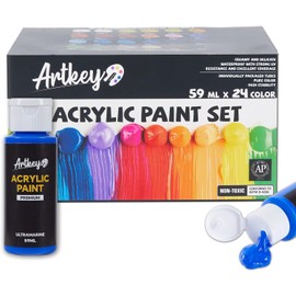 Artkey Acrylic Paint Set, 24 Colors 2 oz/59 ml Acrylic Paint Kit for Professional Artists & Beginners – Craft & Art Supplies for Canvas, Wood, Fabric, Rock, Leather, Ceramic, Glass, Easter Egg