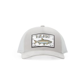 Bajio Tarpon Patch Trucker Hat – King Sign Series Snapback in Grey and Light Grey, Meshback Fishing Cap with Embroidered Art for Inshore Anglers Chasing Silver King in Bays, Flats, and Mangrove Edges
