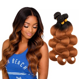 T1B/30 Ombre Light‑Brown Body‑Wave 3‑Piece Hair Bundles, 18‑20‑22 Inches