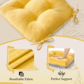 cozyide Chair Cushions for Dining Chairs, 17" x 17" Non-Slip Kitchen Chair Pads with Adjustable Ties, Memory Foam Indoor Chair Cushions for Dining Room, Yellow (Pack of 4)