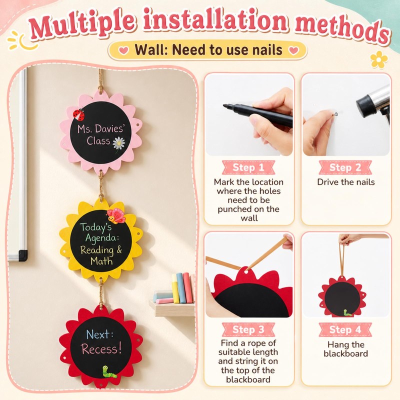 MotiMind 3 Pcs Outdoor Chalkboard for Kids, Sunflower Garden Decor