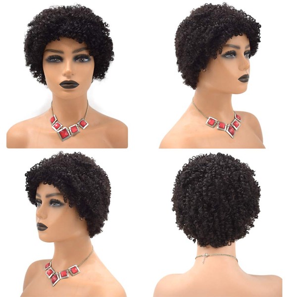 LYRICAL HAIR Afro Human Hair Wig with Bangs Short Curly Wigs for Black Women Natural Soft 100% Black Human Hair None Lace Front Glueless Wig 150% Density Full Cap Hairpieces for African American