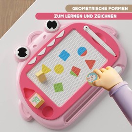 COLGE Magic Board Painting Board Magnetic Board Drawing Board Painting Board with 3 Stamps for Children from 2 3 4 5 Years Educational Gift Children's Toy Girls Boys Travel Size Shark Design (Grey)