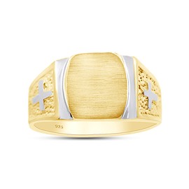 AFFY Cross Signet Ring Two Tone In 14K Yellow Gold Over 925 Sterling Silver, Ring Size 9