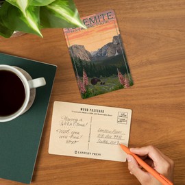 Yosemite National Park, California, Bear and Cubs with Flowers (4x6 Birch Wood Postcards, 2-Pack Stationary, Rustic Home Wall Decor)