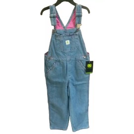 John Deere 6x John Deere Denim Bib Overalls Jeans Girls Blue Pink Lining Logo Deer Kids