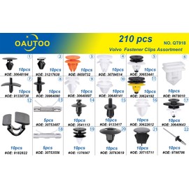OAUTOO 210pcs for Volvo Fastener Clips Assortment Auto Body Interior and Exterior Retainer Bumper Cover Fender Liner Rocker Molding Door Interior Panel Trim Clip