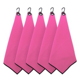 Golf Towel, Set of 5, Pink x Black, Sports Towel, Hand Towel, Microfiber, Carabiner Clip, Soft, Storage, Portable, Golf Clubs, Golf Balls