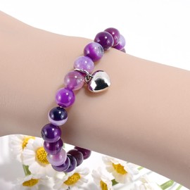 VIBILIA Beaded Bracelet for Women, Inspirational Heart Bracelet for Women, Natural Gemstone Purple Banded Love Bracelet, Trendy Jewelry Gifts Mom, Daughter, Wife, Sister, Friend Birthday Mother's Day