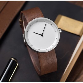 ADSBIAOYE Men's and Women's Universal Watch Fashion Minimalist Style Large dial Quartz Belt Roman Numerals Waterproof Watch (Brown White)