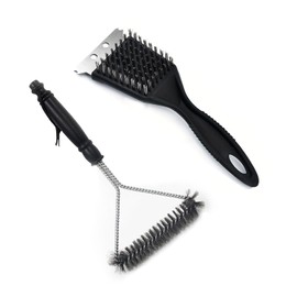 SIGANDG 2 Pieces Grill Brush, 2-in-1 Grill Cleaning Brushes, Grill Brush Triangular 360° Cleaning, Anti-scalding Plastic Handle, Grill Accessories for Grill Grate, Gas Grill, Charcoal Grill