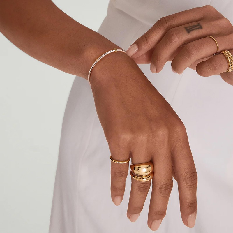 NOKMIT Two-Tone Stackable Bangle for Women High Polished Thin Interlocking