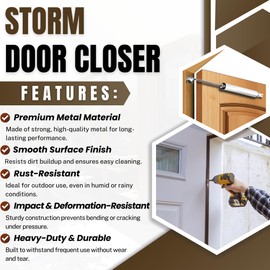 Heavy Duty Screen & Storm Door Closer Kit - Adjustable Spring Tension Mechanism for Smooth Quiet Closing - Universal Replacement for Home, RV & Commercial Doors