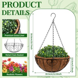 Palonu 1 Set Artificial Hanging Plants Flowers with Basket, Colorful Realistic Daisy Eucalyptus in Coconut Planters, UV Resistant Hanging Ornaments for Front Porch Patio Yard Indoor Outdoor Decor