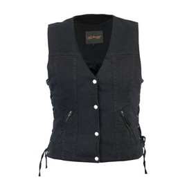 Daniel Smart Womens Motorcycle Light Weight Blk Side Lace Denim Gun Pocket Classic Plain Vest(XL)