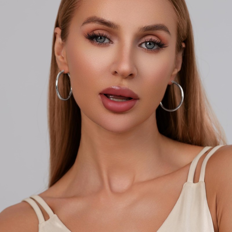 RANKEEF Sterling Silver Hoop Earrings for Women Lightweight 30/40/50/60/70MM Thick