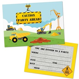 (Pack of 20) Construction Vehicle Birthday Party Invitations (Invitations Only - No Envelopes)
