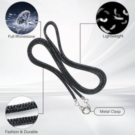 LUVI Bling Phone Lanyard Crossbody for Woman Shoulder Strap Diamond Rhinestone Chain Cute for Phones and Bags Black