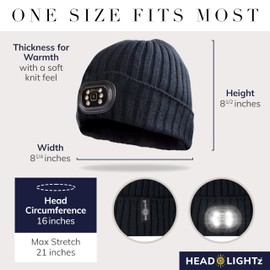 HEAD LIGHTZ Headlightz by Roq Innovation - Beanie with Light, Unisex LED Beanie Hat with Light Built in, Rechargeable, Black-Mono