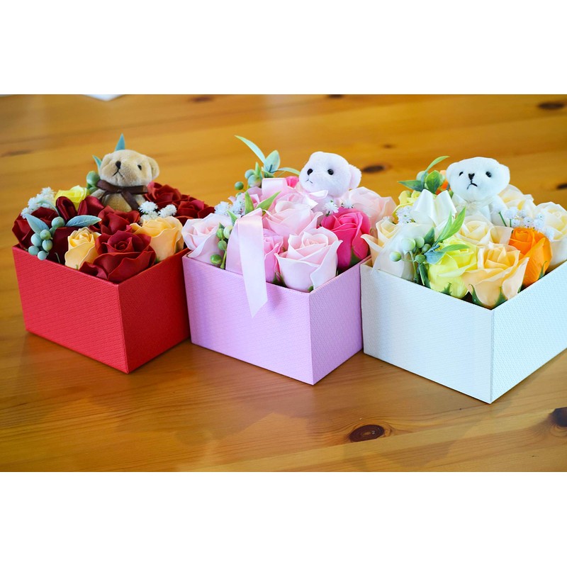 Bubble Flower Bear Box, Soap Flower Arrangement, Bear Plush, Rose,