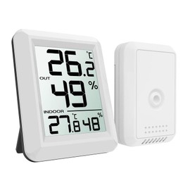 Digital Indoor Outdoor Thermometer Hygrometer Wireless Weather Station, Temperature Humidity Monitor with 328ft Range Remote Sensor, ℃/℉ Switch for Home, School, Office, Bedroom, Baby Room (Type A)