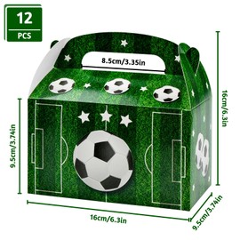 12 Pieces Soccer Party Treat Boxes, Creative Soccer Cardboard Boxes Soccer Party Favor Bags with Handles Candy Bags for Kids Birthday Soccer Themed Party Supplies (Green)