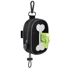 Dog Poop Bag Holder for Leash, Portable Dog Waste Bag Dispenser, Waterproof Fabric Zippered Pouch with Metal Clip, Velcro Straps and Elastic Clip