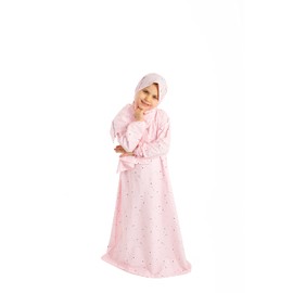 Elanesa Girls Prayer Clothing Kids Islamic Clothing Dress Girls Two Piece Dresses Maxi Prayer Dress with Zip Hijab and Rosary Gift Star Printed, pink, Ages 12 - 13