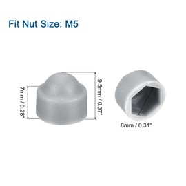 uxcell 50pcs Hex Nut Cover, M5 Grey Plastic Dome Nut Protection Cap Hex Bolt Nut Covers for Hexagon Screws, Bolts