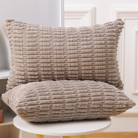 Madizz Set of 2 Boho Striped Cushion Covers, Soft Corduroy Decorative Cushion Cover for Sofa, Bedroom, Brown, 30 x 50 cm