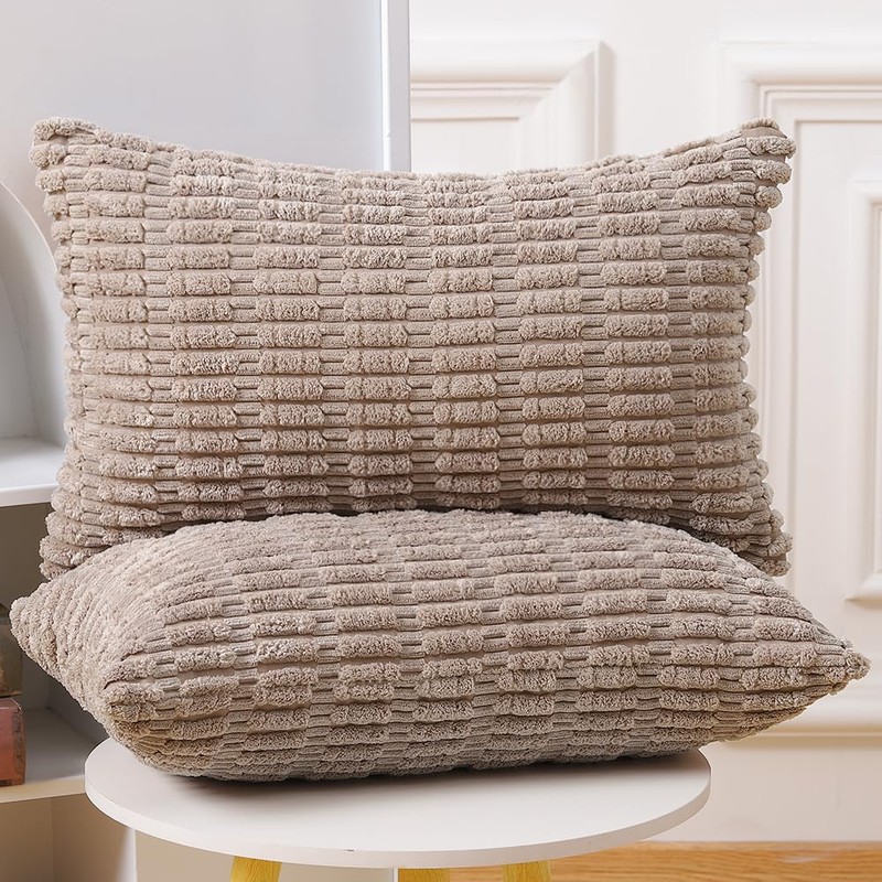 Madizz Set of 2 Boho Striped Cushion Covers, Soft Corduroy